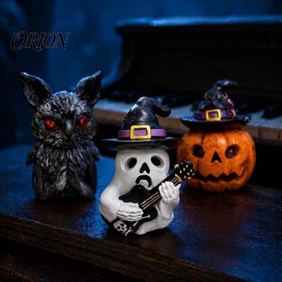 Indoor Outdoor Holiday Ornaments Halloween Resin Ornament, Ghost Owl Pumpkin Shape Figurine, 3D Decorations Decoration, for And Tabletop Decor Guitar