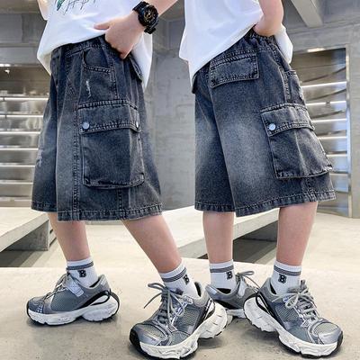 Jungen Denim Cargo-Shorts Sommer 2026 - Koreanischer Stil, Coole & Vielseitige Mittellange Fünf-Punkt-Hose