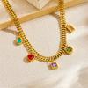 Gold Cuban Link Colorful Gem Charm Necklace – Boho Rainbow Jewelry, Joy Energy Gift for Women