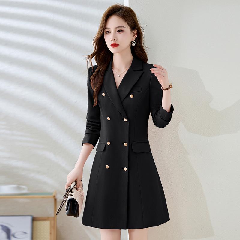 Women's 2024 Autumn/Winter Slimming Goddess Style Mid-Length Suit Collar Dress (BL9925)
