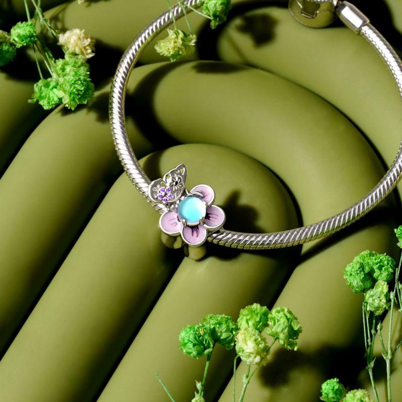 New Copper Fluorescent Purple Butterfly Flower Key Leaf Charm Bead Diy Pendant Fit For Original Diy Bracelet Women'S Jewelry