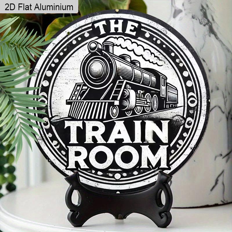2D Flat AluminumVintage Train Room Round Metal Sign for Entryway, Bar, Cafe, Club, Kitchen, Pre-Drilled Holes for Easy Hanging, gifts for Teens