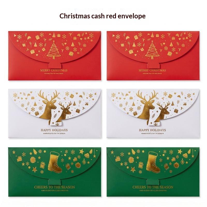 Golden Foil Christmas Money Envelopes Xmas Tree Snowflake Print Cash Gift Red Packets Holiday Gift Envelope For Christmas