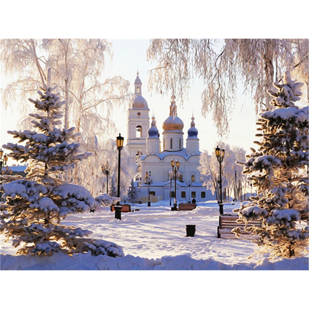 DIY Diamond Painting Snow Diamond Mosaic Landscape Sunset Embroidery Rhinestone Full Round Diamond Cross Stitch Home Gift