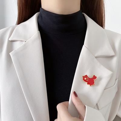 China Five-star Red Flag Map National Day National Flag Brooch Trendy Girl Red Love Pin Suit Sweater Accessories Badge