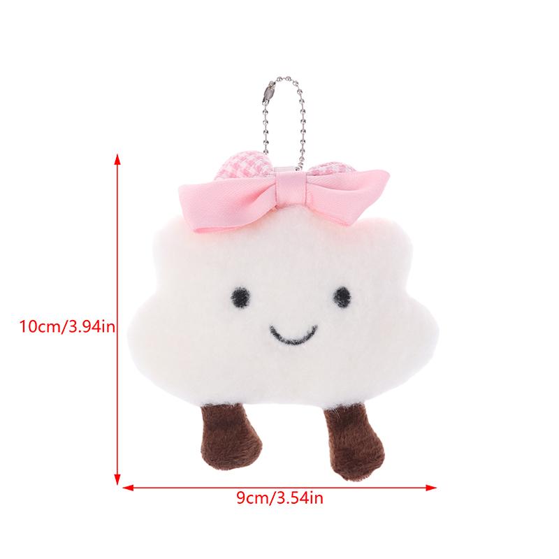 Kawaii Bow Clouds Plush Keychain Cute Sweet Cloud Stuffed Doll Keyring Bag Pendant Backpack Hanging Decoration Key Accessories