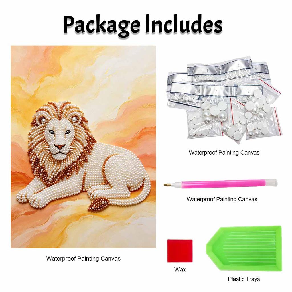 Majestic Lion Pearl Kit 5D DIY Round Rhinestone Art for Adults Relaxing Handmade Wall Decor National Day Gift Frameless