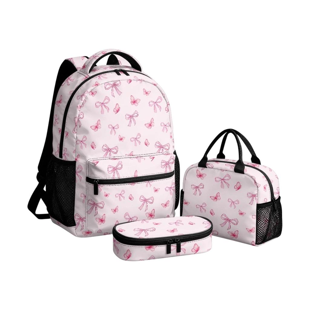 Großes Kapazitäts Kinderrucksack-Set mit - 3-teiligem Schulrucksack, Brotdose und Federmäppchen für Mädchen