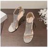 Sandali da donna alla moda con paillettes e tacchi alti, scarpe aperte, sandali con brillantini, donne, alti, moderni