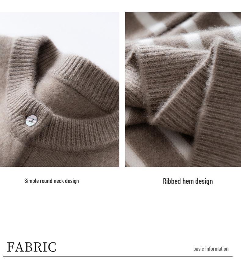 Women's Striped Color Block Henley Cashmere Sweater - Autumn/Winter Thick Knitwear
