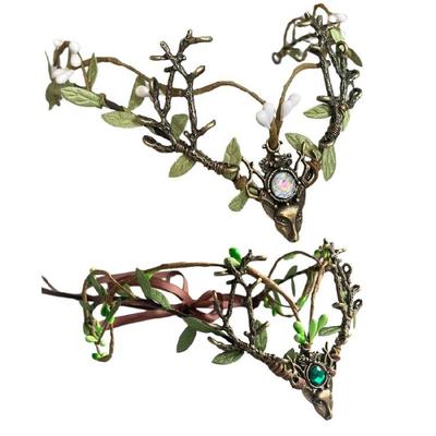 Artistic Antler Vine Hairhoop Hair Ornament With Vine And Leaves Designs Elf Tiaras For Comfortable Wear and Elegances