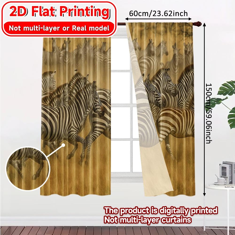 2pcs, 2D FLAT PRINTING Curtains (Without Rod) Zebra Migration Halloween Festival Creative Curtains Polyester Curtains