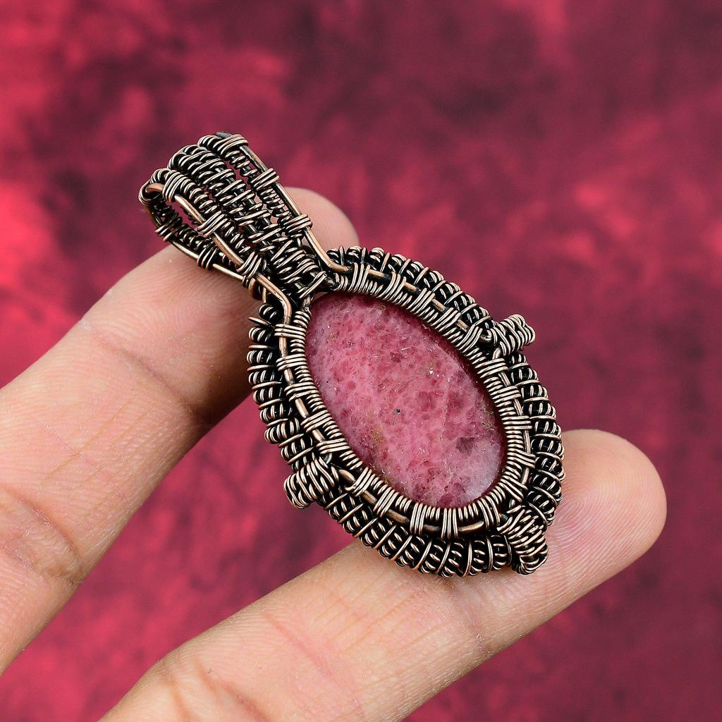 Rhodonite Pendant Copper Wire Wrapped Pendant Handmade Pendant Antique Copper Jewelry Gemstone Pendant Wire Wrap Jewelry Anniversary Gifts