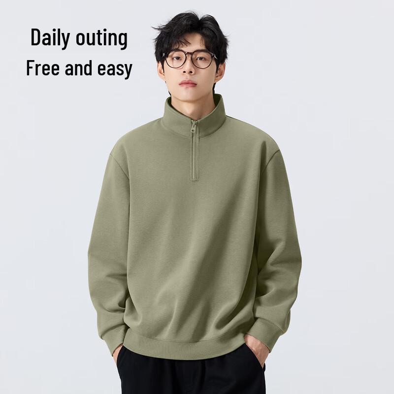 MINISO Men's Half-Zip Stand-Collar Heavyweight Loose Fit Casual Sweatshirt