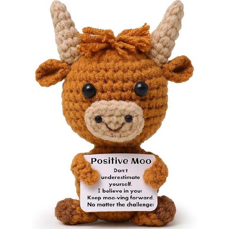Милая забавная положительная Хайлендская корова, вязаная шерстяная игрушка-корова с позитивной карточкой - Креативная милая вязаная крючком кукла, эмоциональная поддержка, подбадривание, сувенир, подарок для Highland Cow