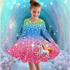 Abito Casual da Ragazza con Stampa Unicorno 3D Girocollo Manica Lunga Abito da Principessa per Bambina