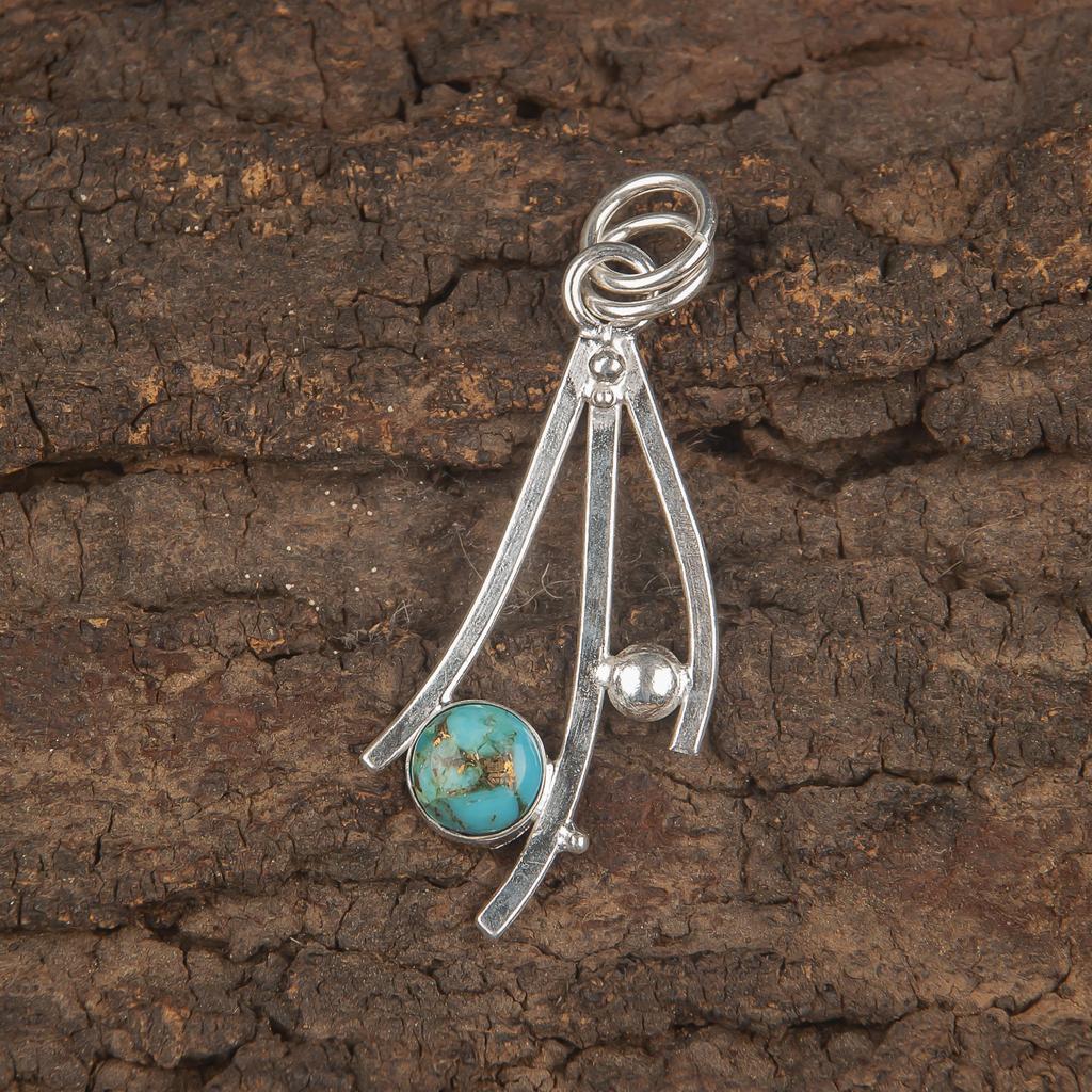 Blue Copper Turquoise Handmade Gemstone Pendant, 925 Solid Sterling Silver Pendant Antique Jewelry, For Engagement Gift