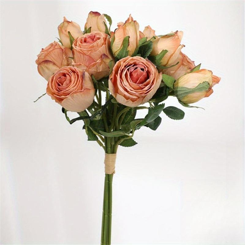 1Pc Multicolor Plastic 6-Stem Retro Burnt Edge Roses, Suitable for Wedding Party Decoration Home Decoration Potted Ornaments