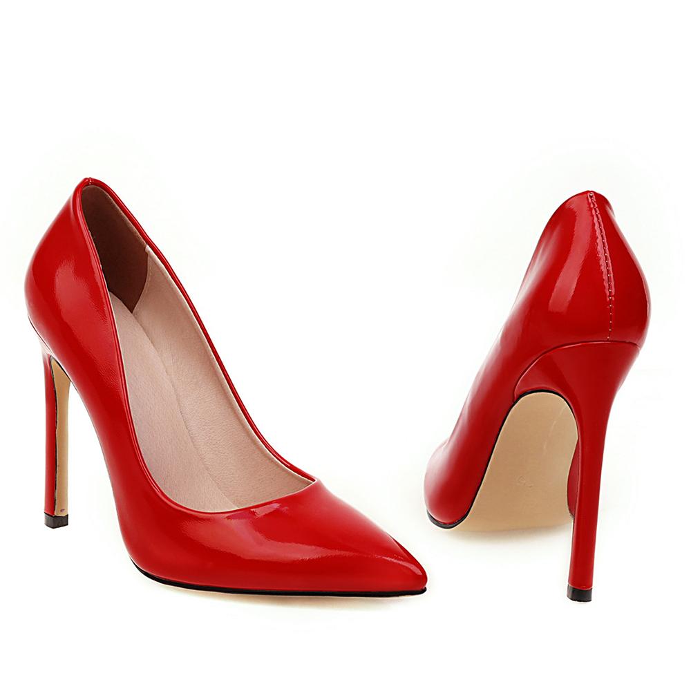 Spring Red Women Pumps Formal Pointed Toe High Stiletto Heel Big Plus size 48