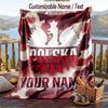 Flannel Blanket Poland Football Print Custom Name Text Soft Throw for Sofa Bed