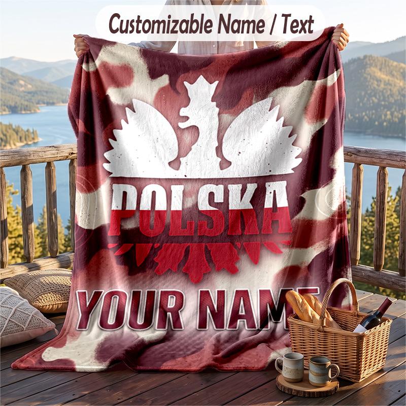 Flannel Blanket Poland Football Print Custom Name Text Soft Throw for Sofa Bed