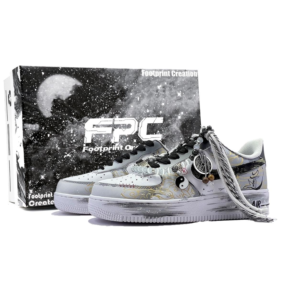 

Nike Air Force 1 Footprint Love Letter Cow Leather Abrasion Resistant Low top Skateboard Shoes Unisex Black Gold Gray CW2288-111(Team726-3-SBOX) 41
