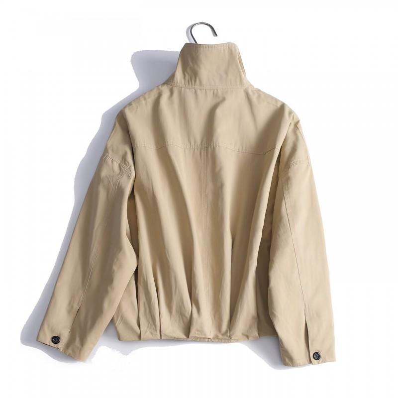 Womens Casual Flight Jacket Loose Pleated Lapel Coat Everyday Wear