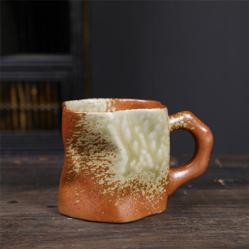 Retro Handmade Kiln-Fired Coarse Pottery Coffee Mug - Odd-Shaped Japanese Ceramic Cup