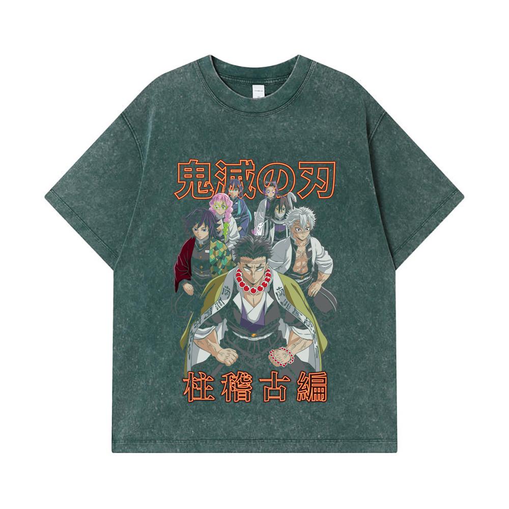 275 GSM Washed T-shirts 100% Cotton Demon Slayer V22 Hashiras Print Unisex Heavy Cotton T Shirt