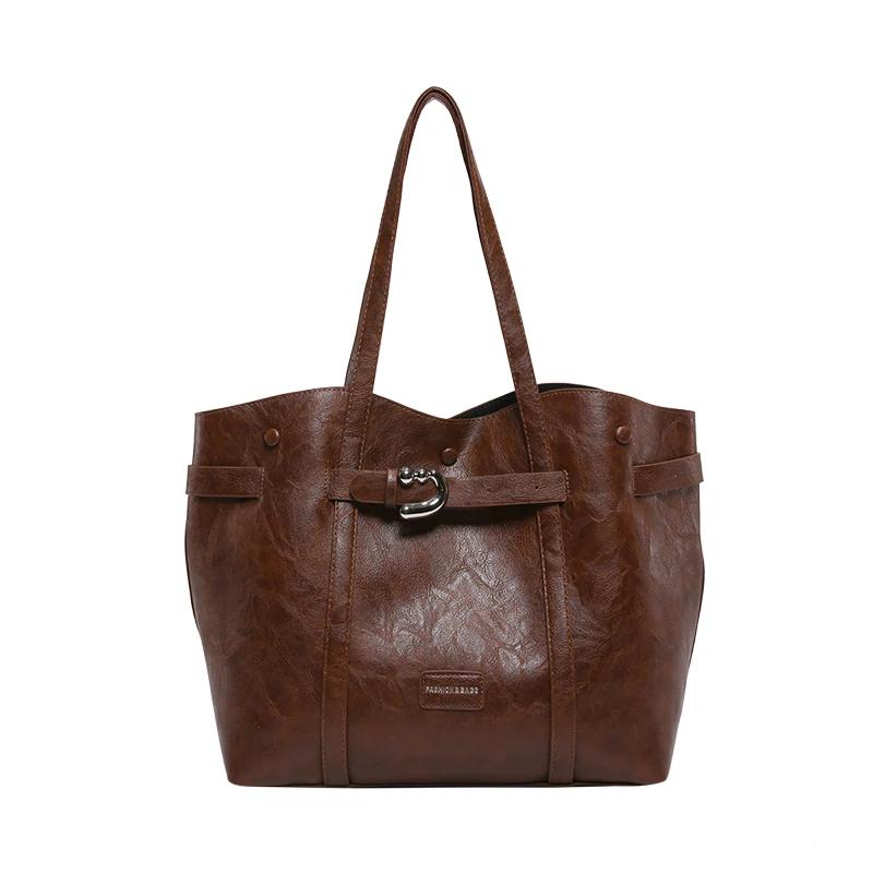 Casual Tote PU Pleated Zipper Top Handle Bags Large Size Personality Retro Feeling Advanced Quality Bags
