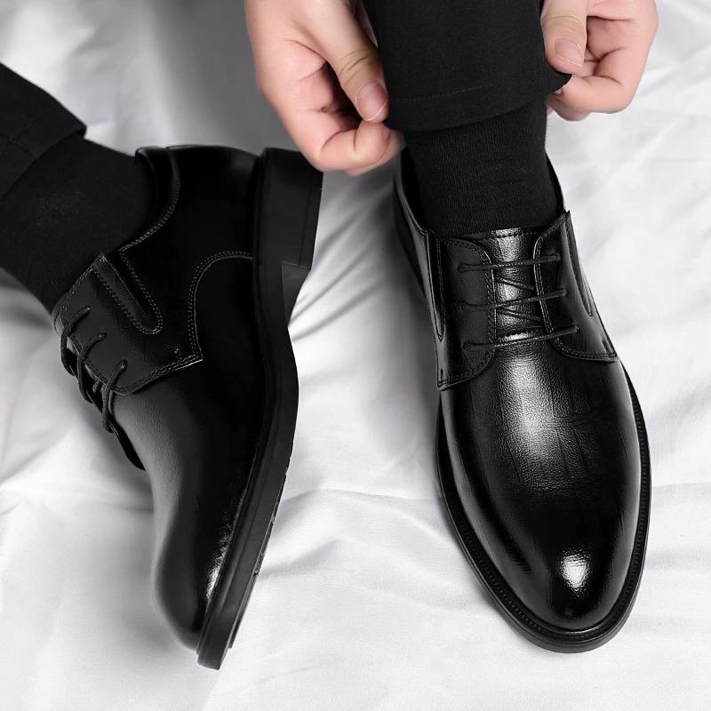 3/6/8 CM Elevator Shoes Men Dress Shoes Black Soft Leather Heighten Formal Shoes Casual Business Oxfords Suit Shoes