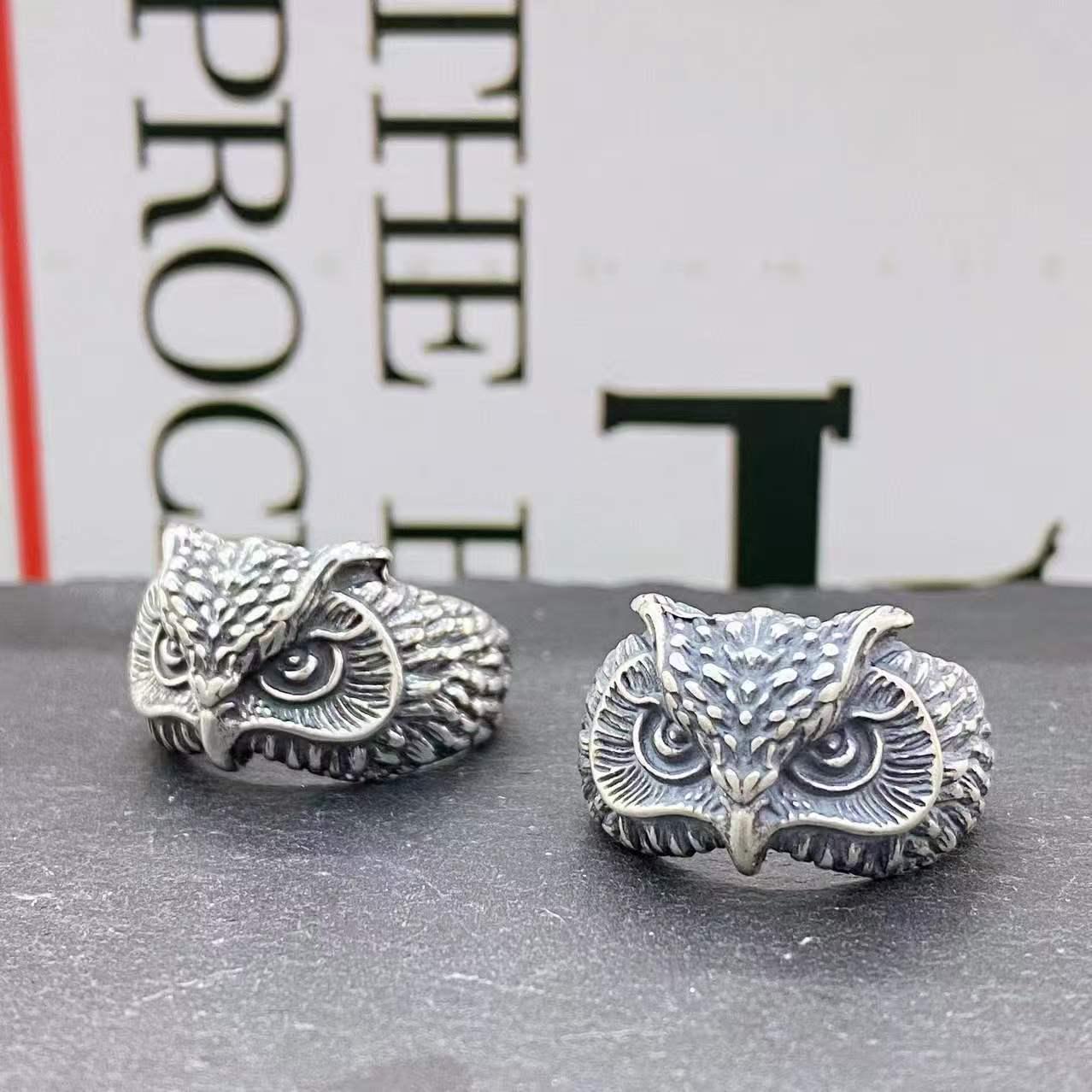 Trendiger Retro Adler und Eule Zeigefingerring graue