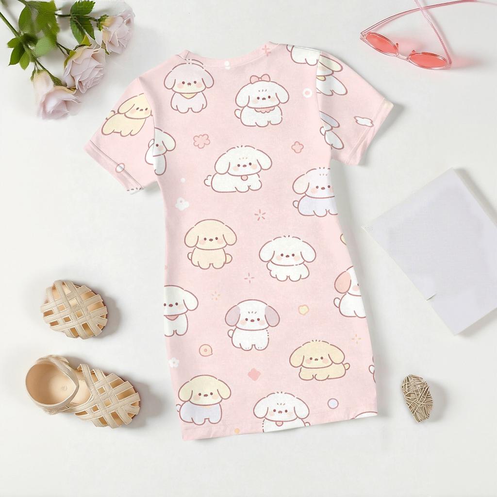 Girls Loose Fit Short Sleeve Dress Lightweight Round Neck Casual Animal Print Summer Dress for Kids Comfortable Daily Wear