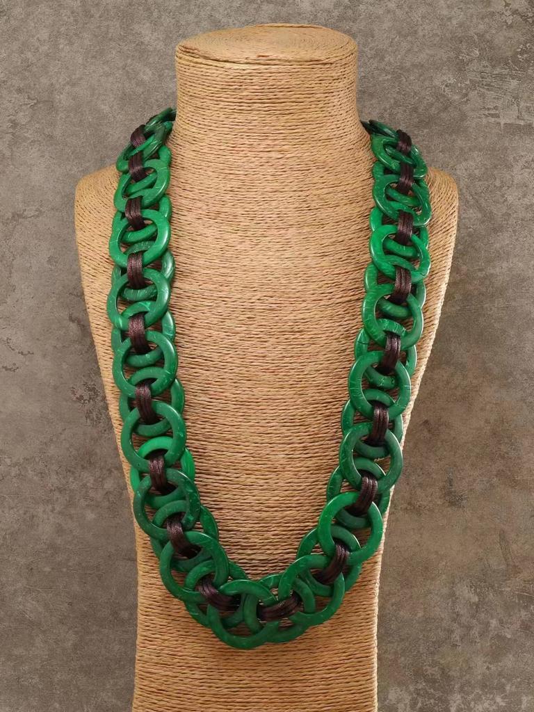 Bohemian Coconut Shell Necklace for Women, Exotic Vintage Long Lariat Natural Handmade Ethnic Layering Jewelry Boho Chic Gift