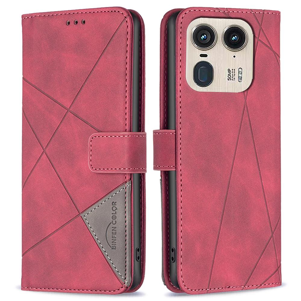 

BINFEN COLOR For Motorola Edge 50 Ultra 5G/Moto X50 Ultra 5G Phone Cases Wallet Stand Geometry Imprinted Leather Cover Red