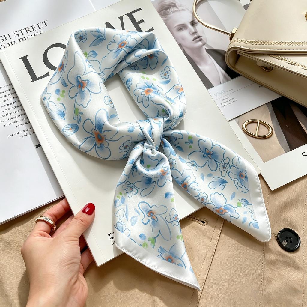 Autumn and winter Maillard cashew square scarf silk scarf women's shirt versatile neck small scarf tied hair decorative scarf