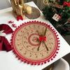 Jute Table Mats Christmas Woven Placemat Ins Printed Hairball Thermal Insulation Mat Retro Cotton and Linen Decorative Mat