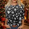 Women's Casual Christmas Print Neck Three-Quarter Sleeve T-Shirt