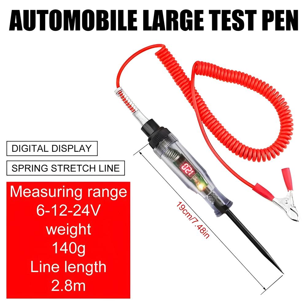 1pc Car Truck Voltage Circuit Tester 6V 12V 24V DC Digital Display Long Probe Car Circuit Tester Auto Diagnostic Probe Test Pen