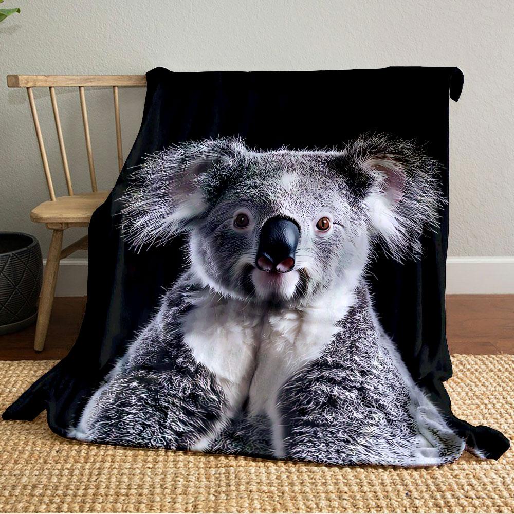Cozy Koala on Black Blanket for all seasons blanket lunch break throw gift