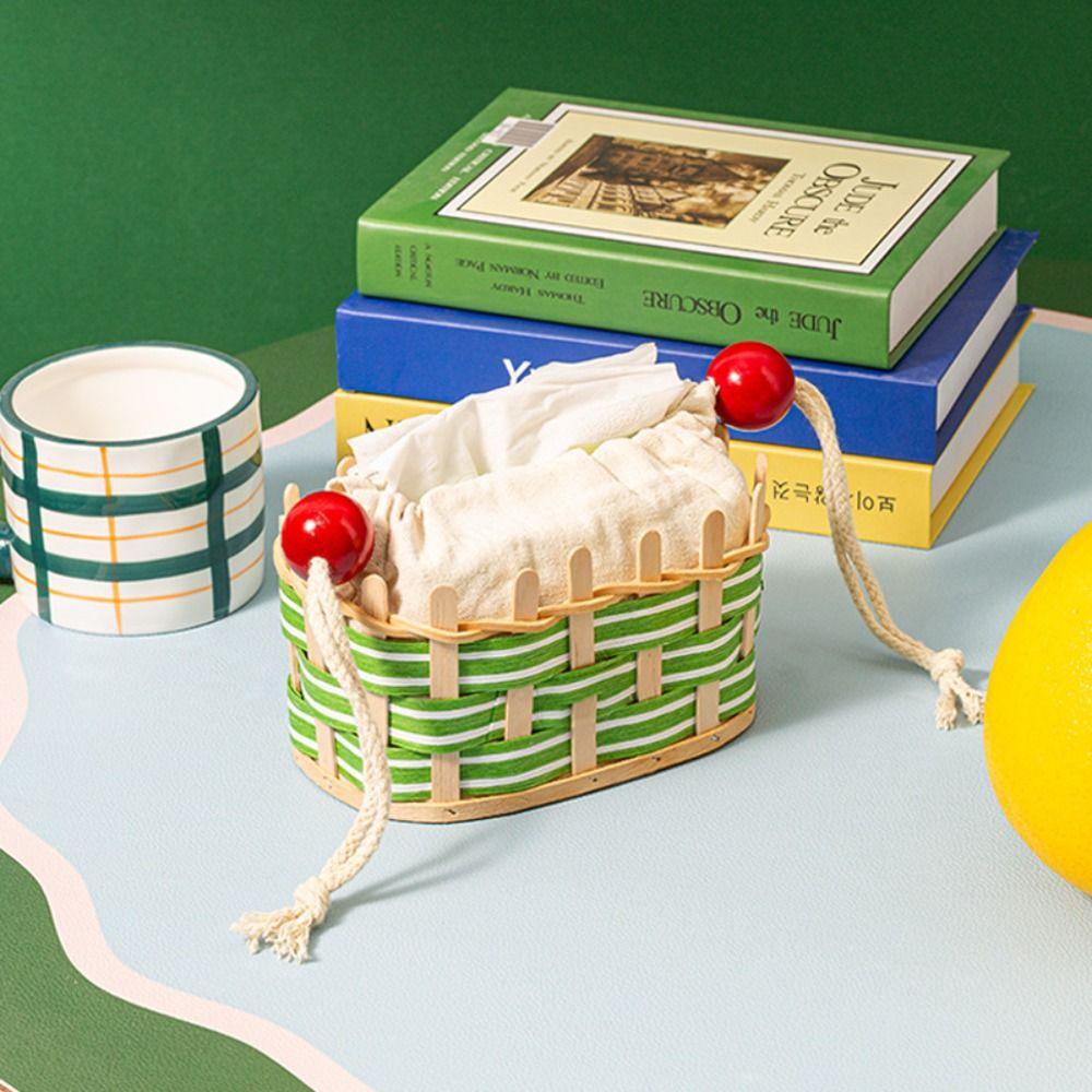 Cloth Liner Desktop Weaving Basket Hand Woven Tissue Storage Box Napkin Dispenser  Office