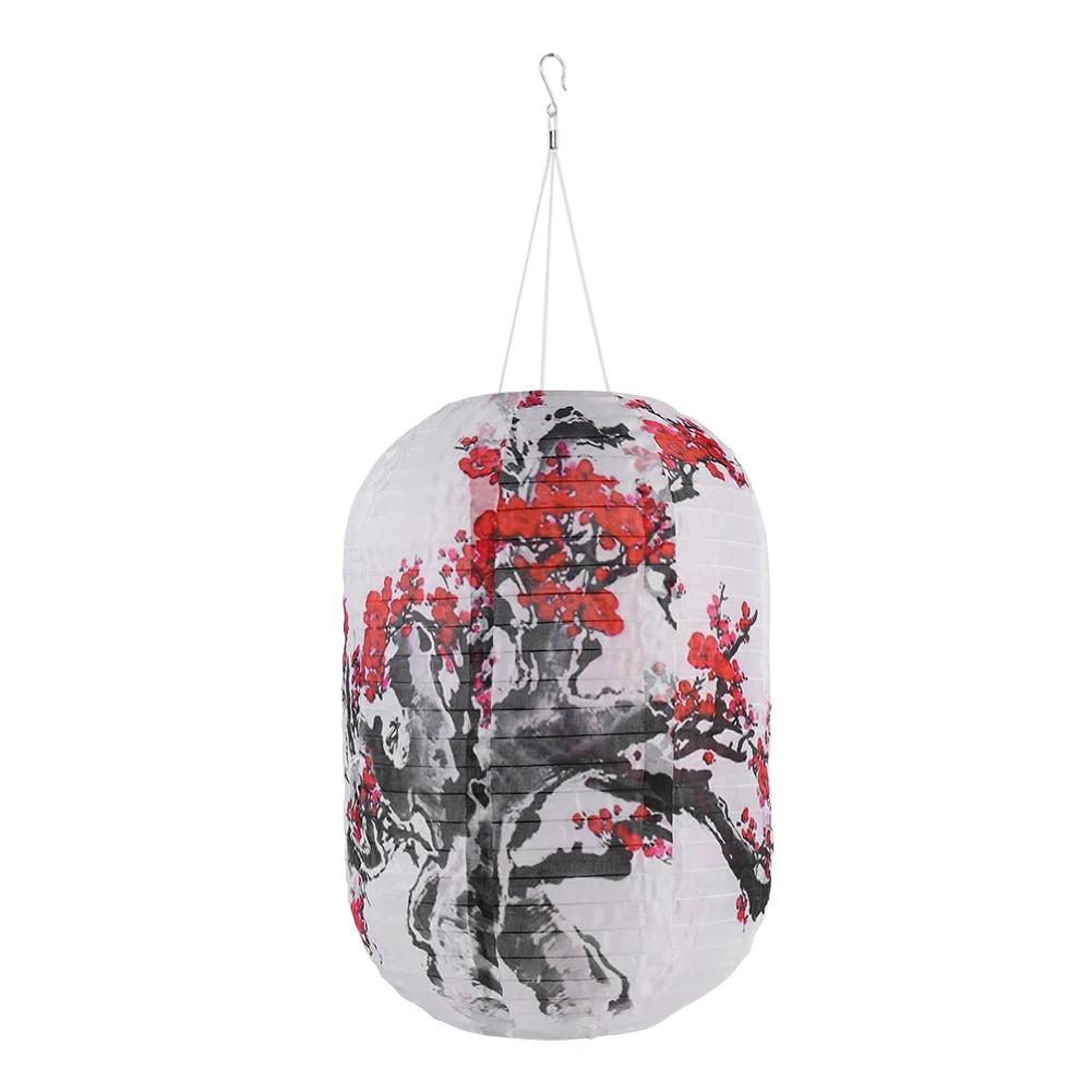 Solar Powered Print Hanging Lantern Nylon Cloth Traditional Decorative Lamp Lantern Atmosphere Light New Year Holiday Decoration