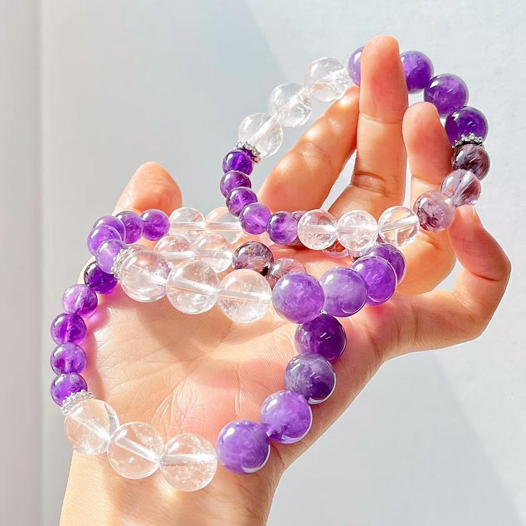 Vintage Natural White Crystal Purple Ghost Amethyst Design Bracelet Bracelet.