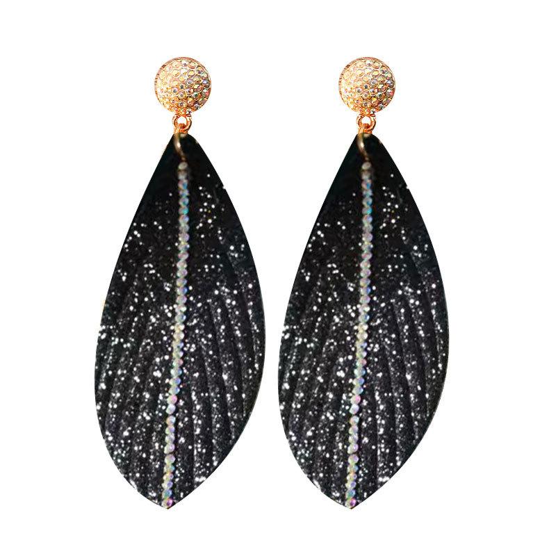 Diamond Sequin Earrings Premium Bohemian Exaggerated Leaf Feather Earrings Wind Earrings