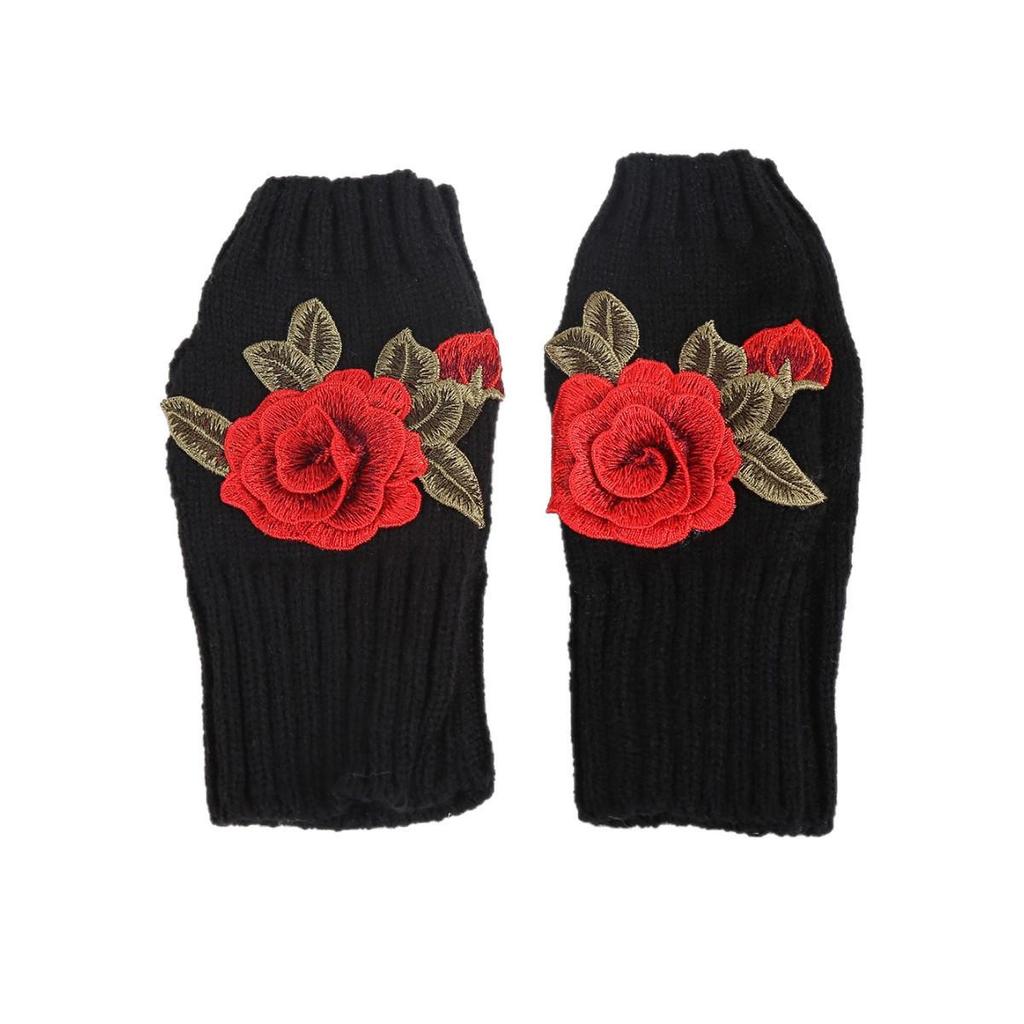Guanti senza dita in lana floreale da donna - Scaldamani caldi ed eleganti per Autunno e Inverno