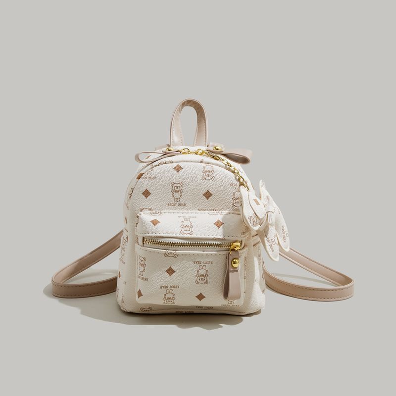 

Ur Quilted Bear Print Female Work Clothing Backpack Bags White