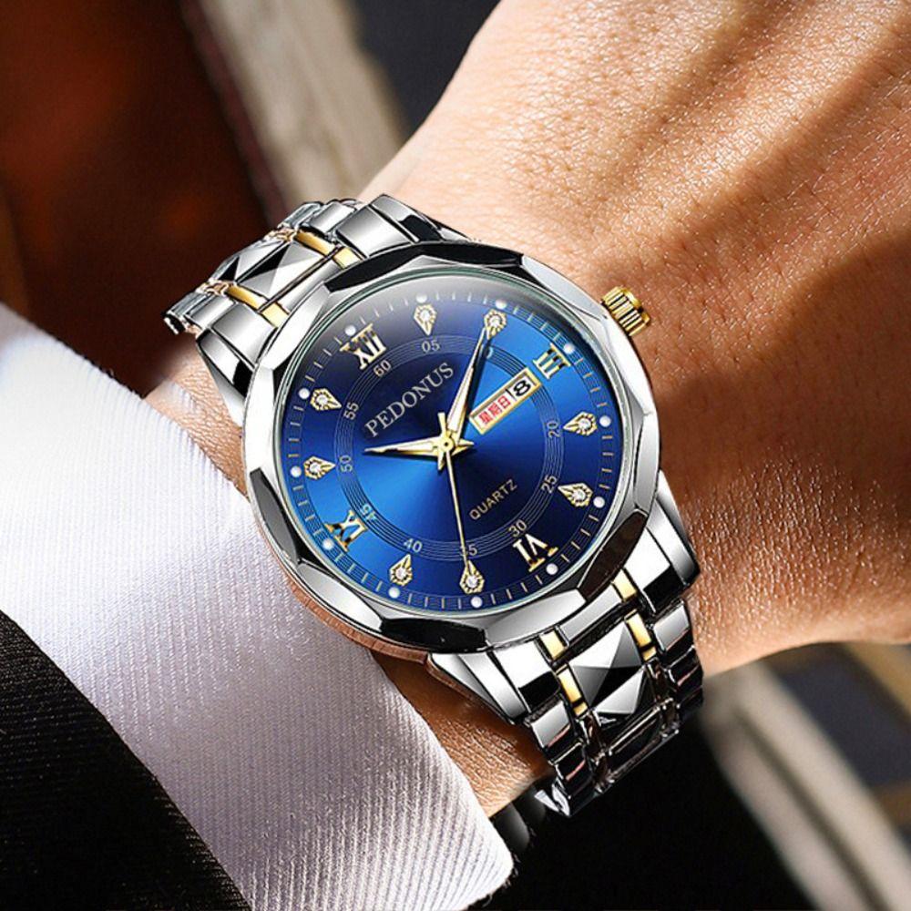 Steel Strap Double Calendar Waterproof Waterproof Casual Round Dial  Daily Use