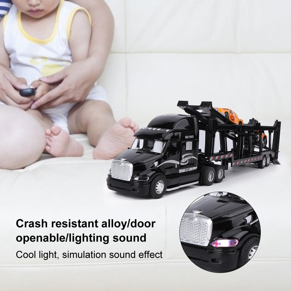 1:48 35CM Alloy Truck Model Simulation Light Sound Effect Vehicles Toy with 2pcs Car