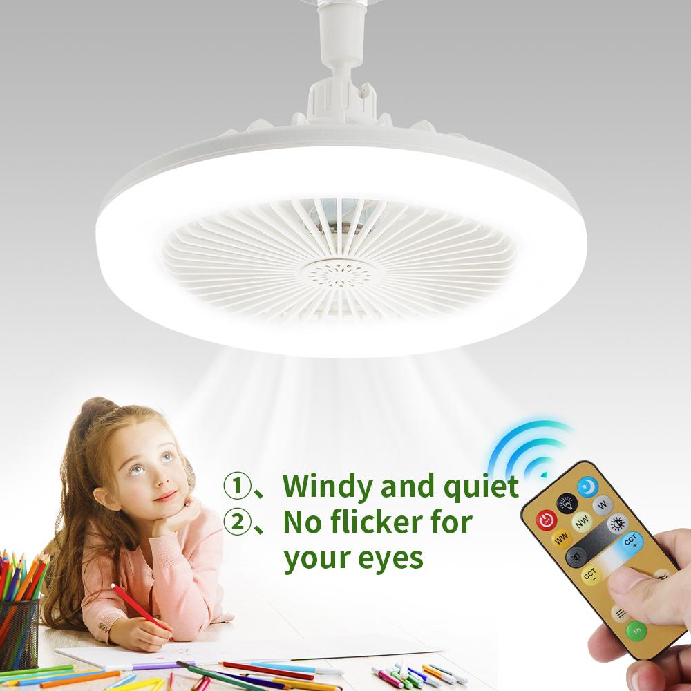 Deckenventilator mit Licht Fernbedienung E27 Konverterbasis Intelligenter Deckenventilator mit Fernbedienung und LED-Beleuchtung für das Wohnzimmer