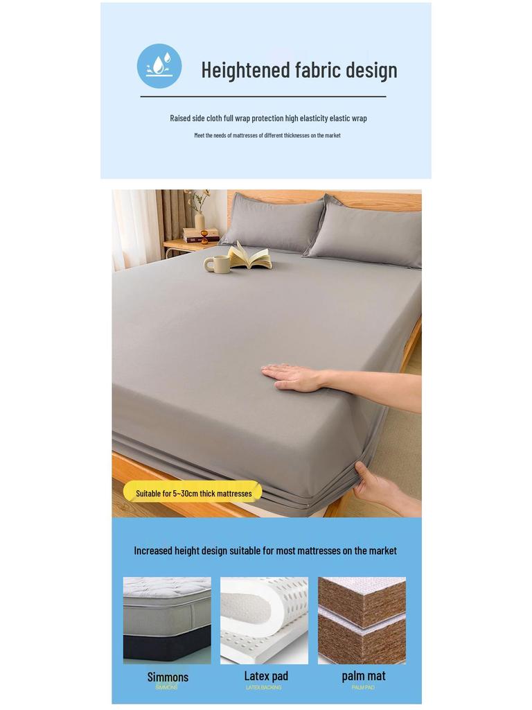 Waterproof & Breathable Raw Cotton Fitted Sheet Set - Single, Skin-Friendly, Solid Color, Urine-Proof, Full Wrap Protective Cover